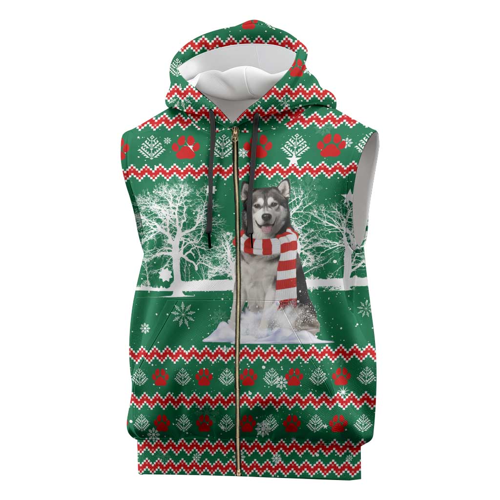 Alaskan Malamute Winter Tree Christmas Sleeveless Zip Hoodie Xmas Holiday Patterns - Wonder Print Shop