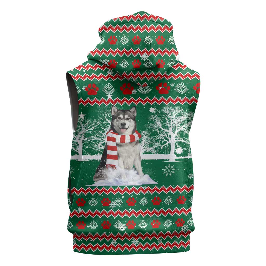 Alaskan Malamute Winter Tree Christmas Sleeveless Zip Hoodie Xmas Holiday Patterns - Wonder Print Shop
