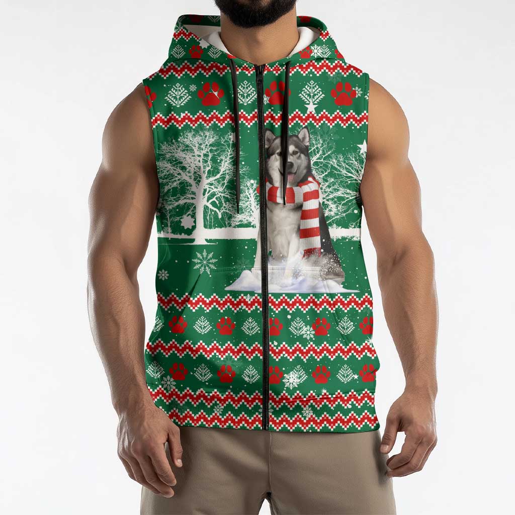 Alaskan Malamute Winter Tree Christmas Sleeveless Zip Hoodie Xmas Holiday Patterns - Wonder Print Shop