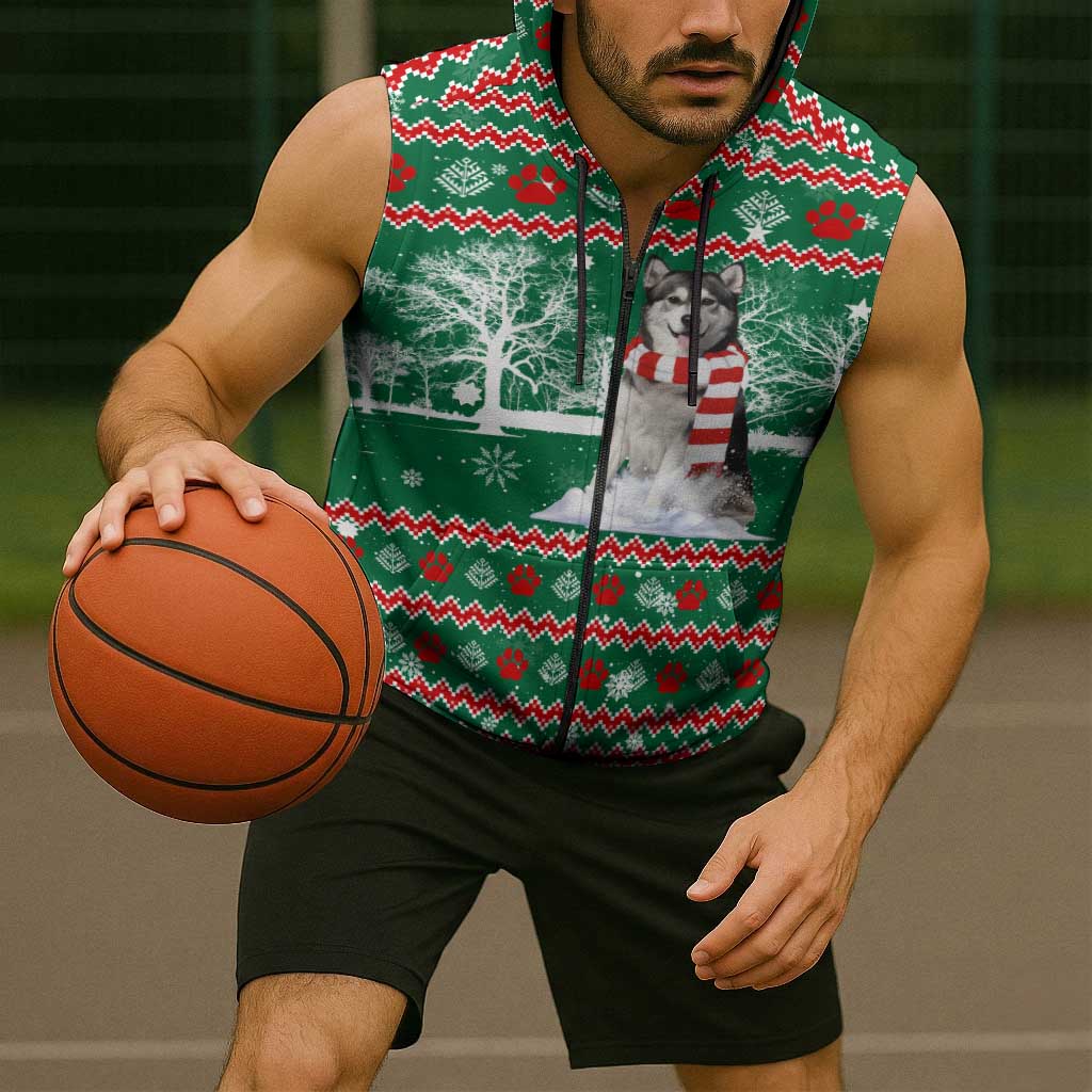 Alaskan Malamute Winter Tree Christmas Sleeveless Zip Hoodie Xmas Holiday Patterns - Wonder Print Shop