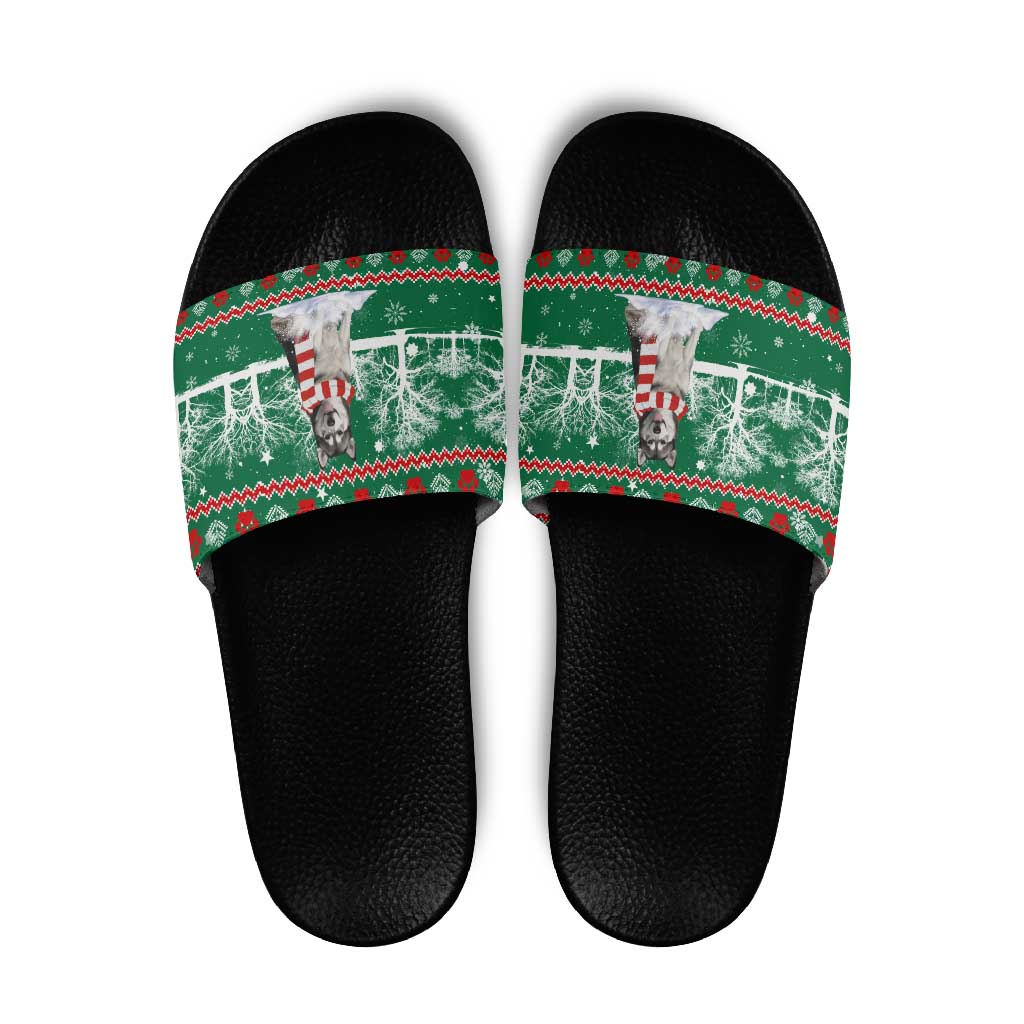 Alaskan Malamute Winter Tree Christmas Slide Sandals Xmas Holiday Patterns - Wonder Print Shop