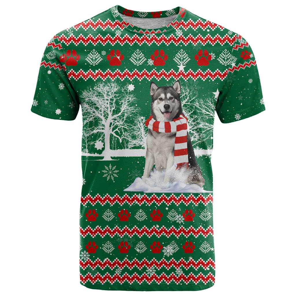 Alaskan Malamute Winter Tree Christmas T Shirt Xmas Holiday Patterns - Wonder Print Shop