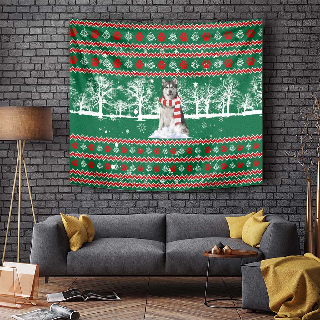 Alaskan Malamute Winter Tree Christmas Tapestry Xmas Holiday Patterns - Wonder Print Shop