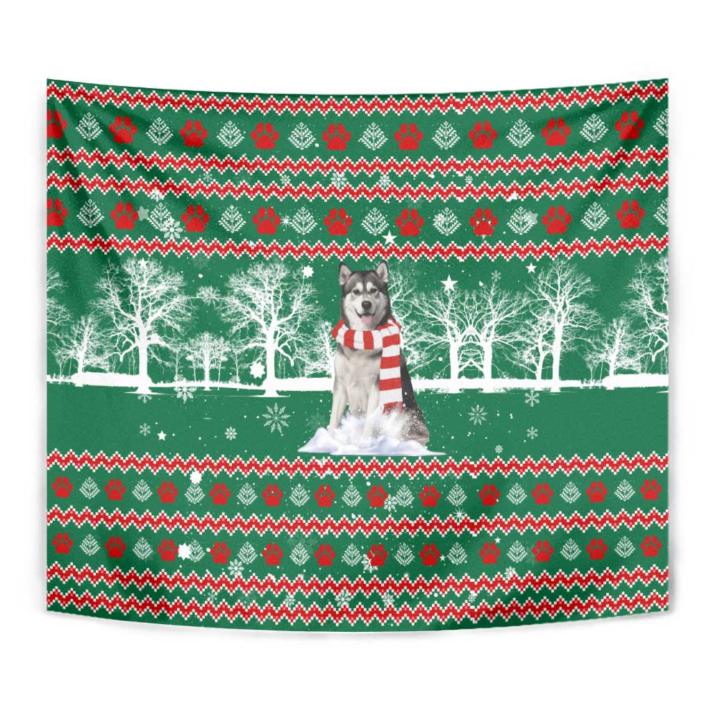 Alaskan Malamute Winter Tree Christmas Tapestry Xmas Holiday Patterns - Wonder Print Shop
