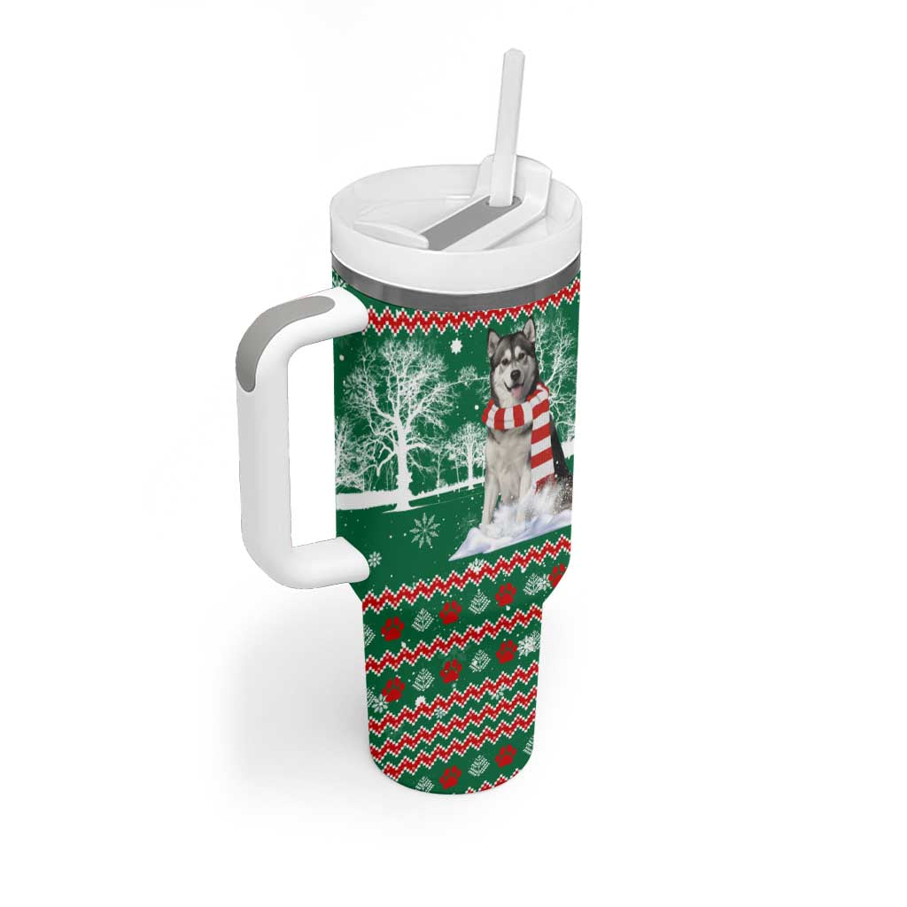 Alaskan Malamute Winter Tree Christmas Tumbler With Handle Xmas Holiday Patterns - Wonder Print Shop