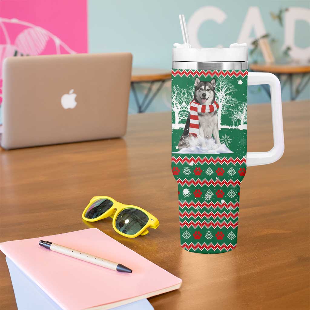 Alaskan Malamute Winter Tree Christmas Tumbler With Handle Xmas Holiday Patterns - Wonder Print Shop