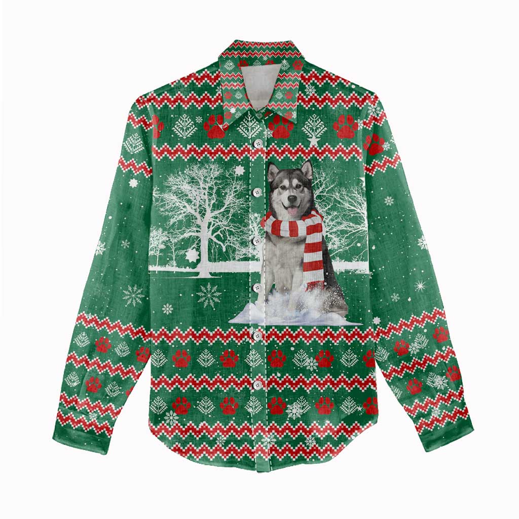 Alaskan Malamute Winter Tree Christmas Women Casual Shirt Xmas Holiday Patterns - Wonder Print Shop
