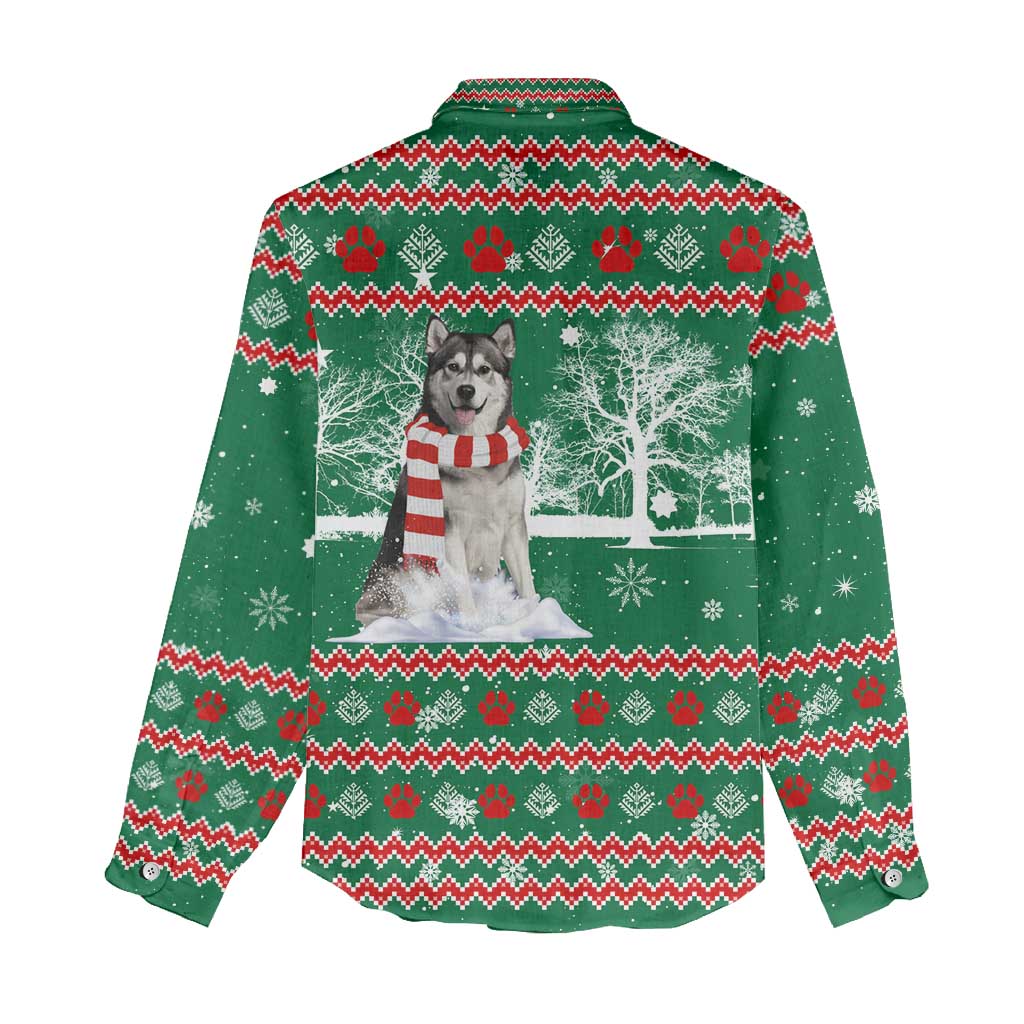 Alaskan Malamute Winter Tree Christmas Women Casual Shirt Xmas Holiday Patterns - Wonder Print Shop