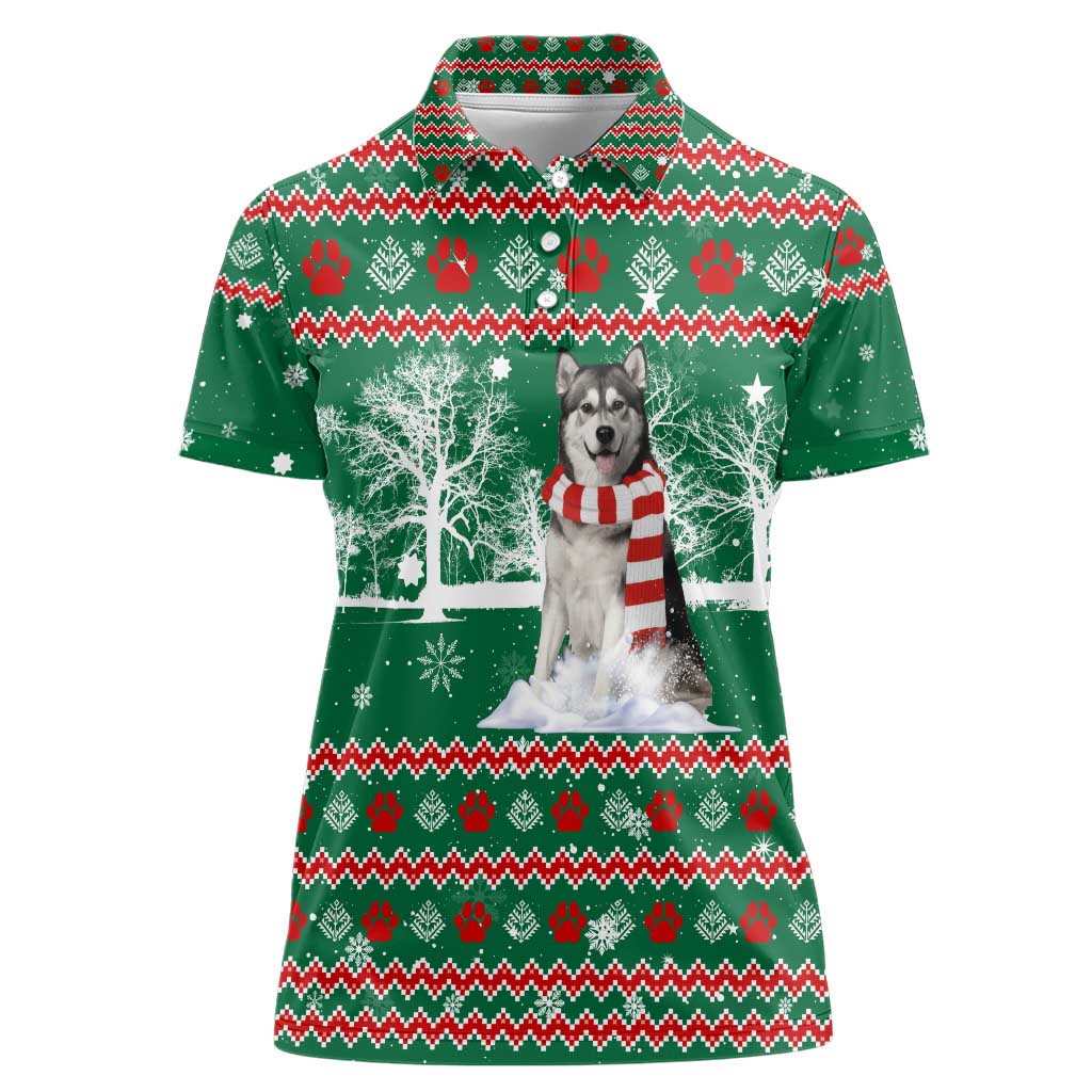 Alaskan Malamute Winter Tree Christmas Women Polo Shirt Xmas Holiday Patterns - Wonder Print Shop