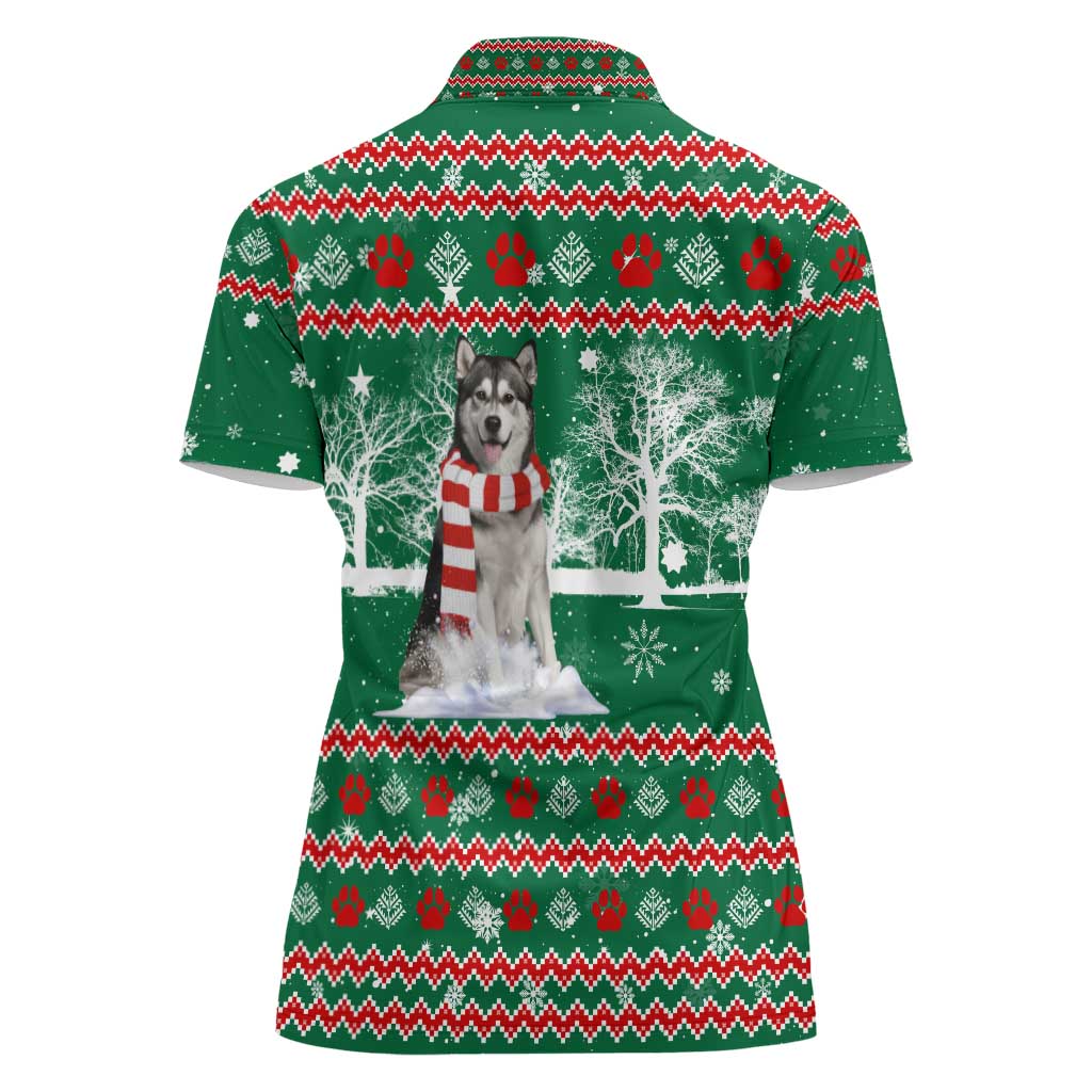 Alaskan Malamute Winter Tree Christmas Women Polo Shirt Xmas Holiday Patterns - Wonder Print Shop