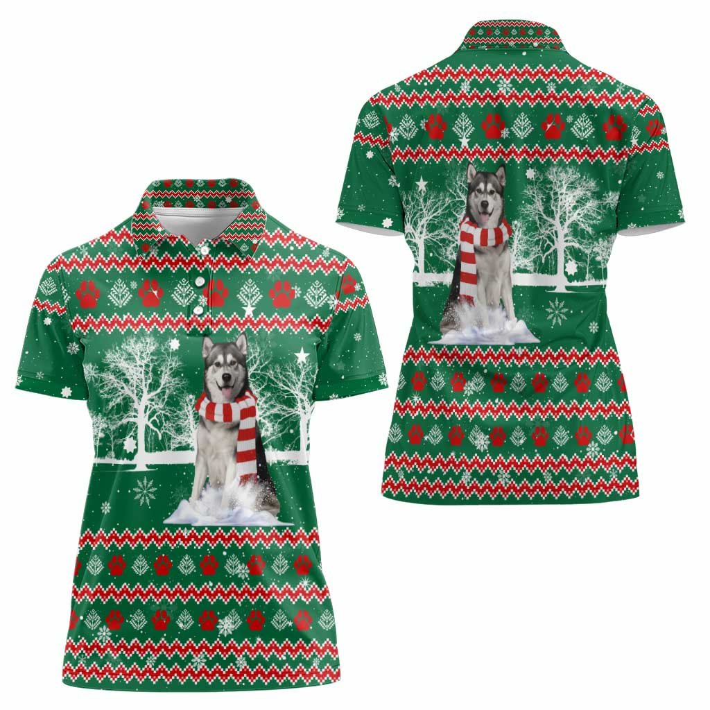 Alaskan Malamute Winter Tree Christmas Women Polo Shirt Xmas Holiday Patterns - Wonder Print Shop