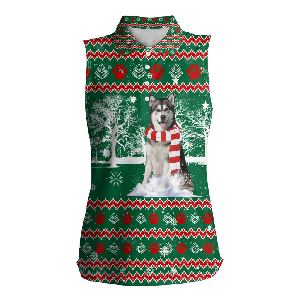 Alaskan Malamute Winter Tree Christmas Women Sleeveless Polo Shirt Xmas Holiday Patterns - Wonder Print Shop