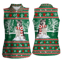 Alaskan Malamute Winter Tree Christmas Women Sleeveless Polo Shirt Xmas Holiday Patterns - Wonder Print Shop
