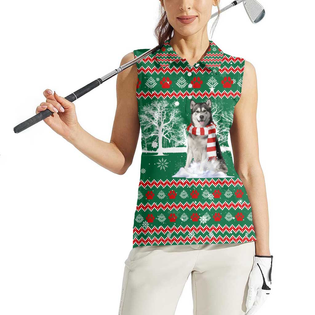 Alaskan Malamute Winter Tree Christmas Women Sleeveless Polo Shirt Xmas Holiday Patterns - Wonder Print Shop
