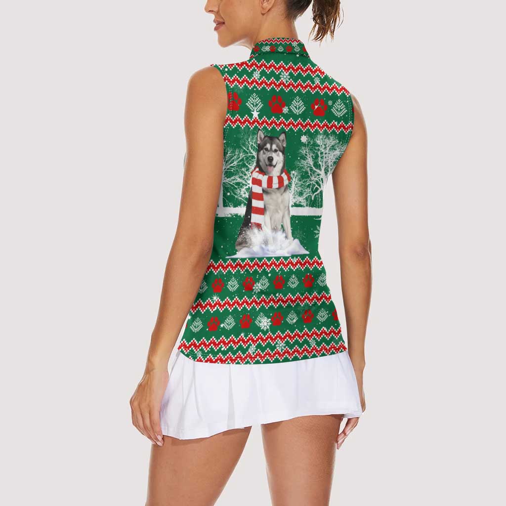 Alaskan Malamute Winter Tree Christmas Women Sleeveless Polo Shirt Xmas Holiday Patterns - Wonder Print Shop