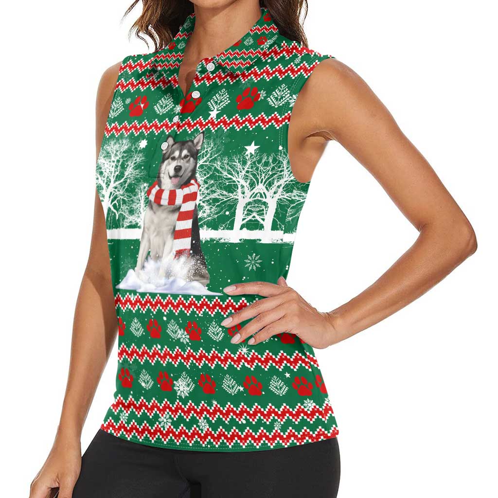 Alaskan Malamute Winter Tree Christmas Women Sleeveless Polo Shirt Xmas Holiday Patterns - Wonder Print Shop