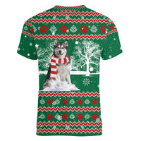 Alaskan Malamute Winter Tree Christmas Women V-Neck T-Shirt Xmas Holiday Patterns - Wonder Print Shop