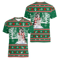 Alaskan Malamute Winter Tree Christmas Women V-Neck T-Shirt Xmas Holiday Patterns - Wonder Print Shop