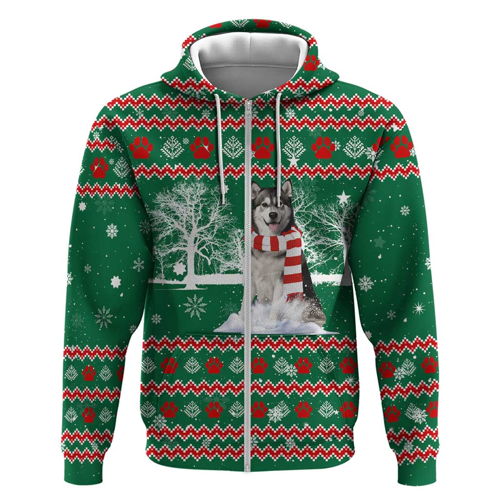 Alaskan Malamute Winter Tree Christmas Zip Hoodie Xmas Holiday Patterns - Wonder Print Shop