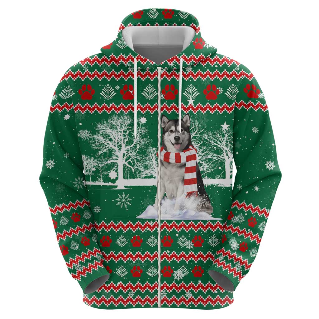 Alaskan Malamute Winter Tree Christmas Zip Hoodie Xmas Holiday Patterns - Wonder Print Shop