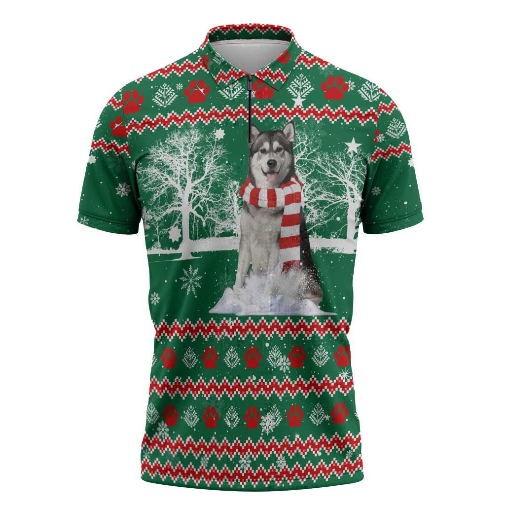 Alaskan Malamute Winter Tree Christmas Zipper Polo Shirt Xmas Holiday Patterns - Wonder Print Shop