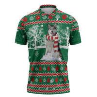 Alaskan Malamute Winter Tree Christmas Zipper Polo Shirt Xmas Holiday Patterns - Wonder Print Shop