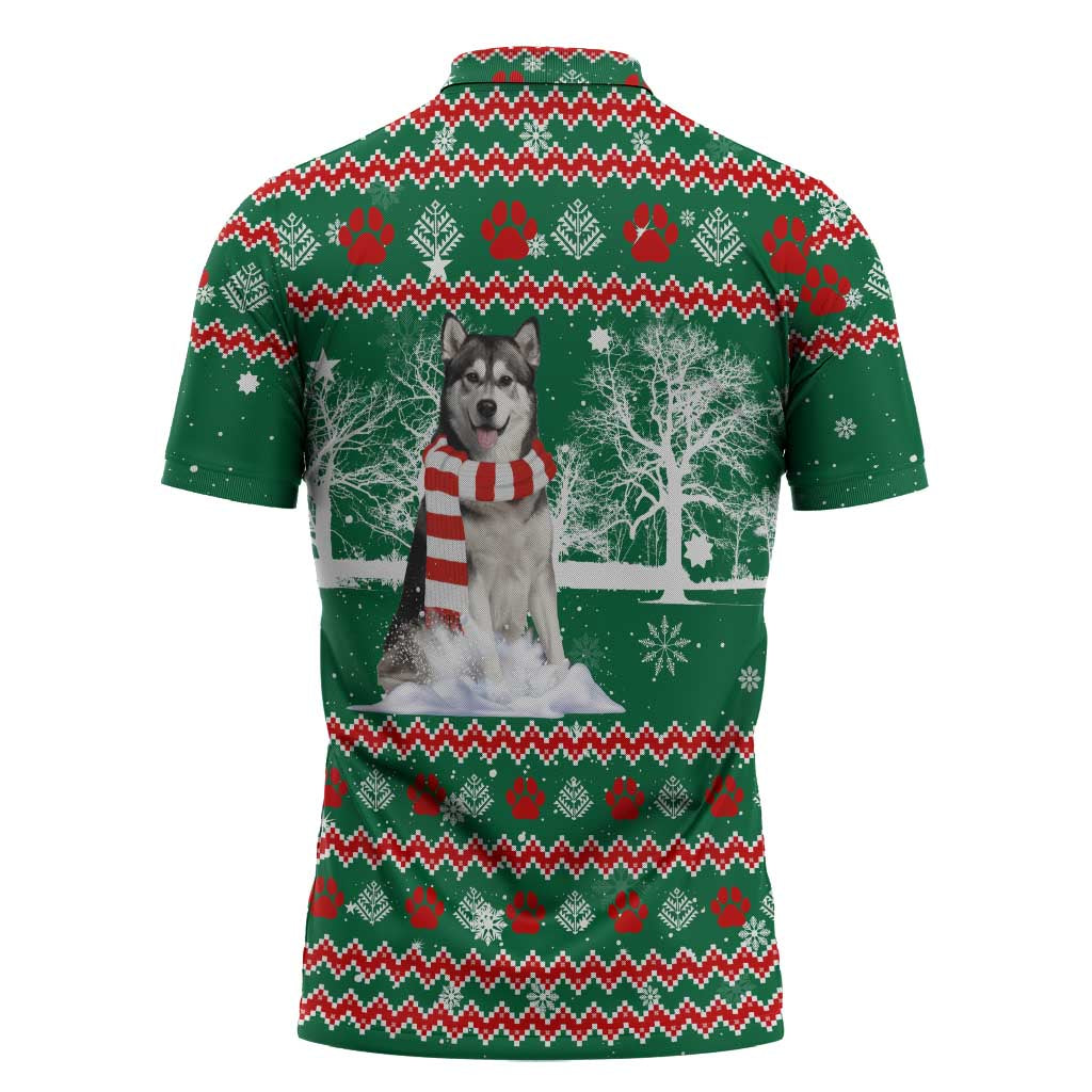 Alaskan Malamute Winter Tree Christmas Zipper Polo Shirt Xmas Holiday Patterns - Wonder Print Shop
