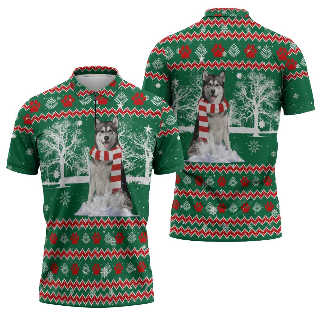 Alaskan Malamute Winter Tree Christmas Zipper Polo Shirt Xmas Holiday Patterns - Wonder Print Shop
