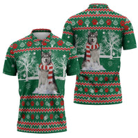 Alaskan Malamute Winter Tree Christmas Zipper Polo Shirt Xmas Holiday Patterns - Wonder Print Shop
