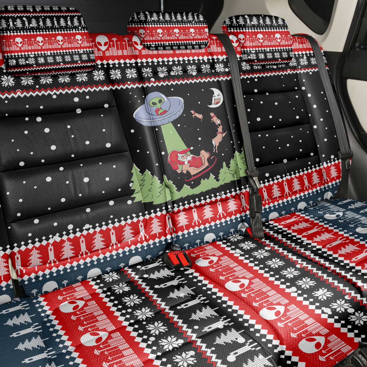 Alien Christmas Back Car Seat Cover Xmas Holiday Patterns - Wonder Print Shop