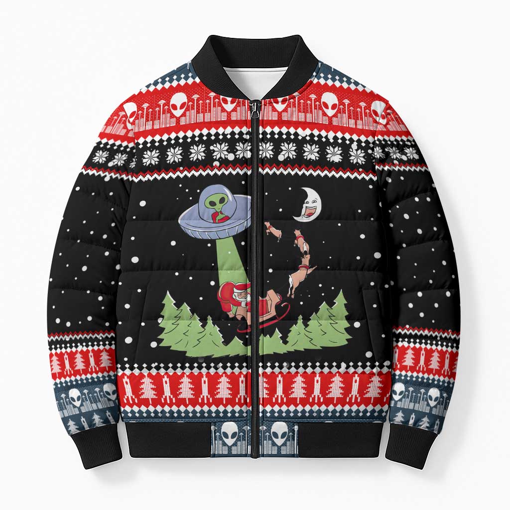 Alien Christmas Bomber Puffer Jacket Xmas Holiday Patterns - Wonder Print Shop