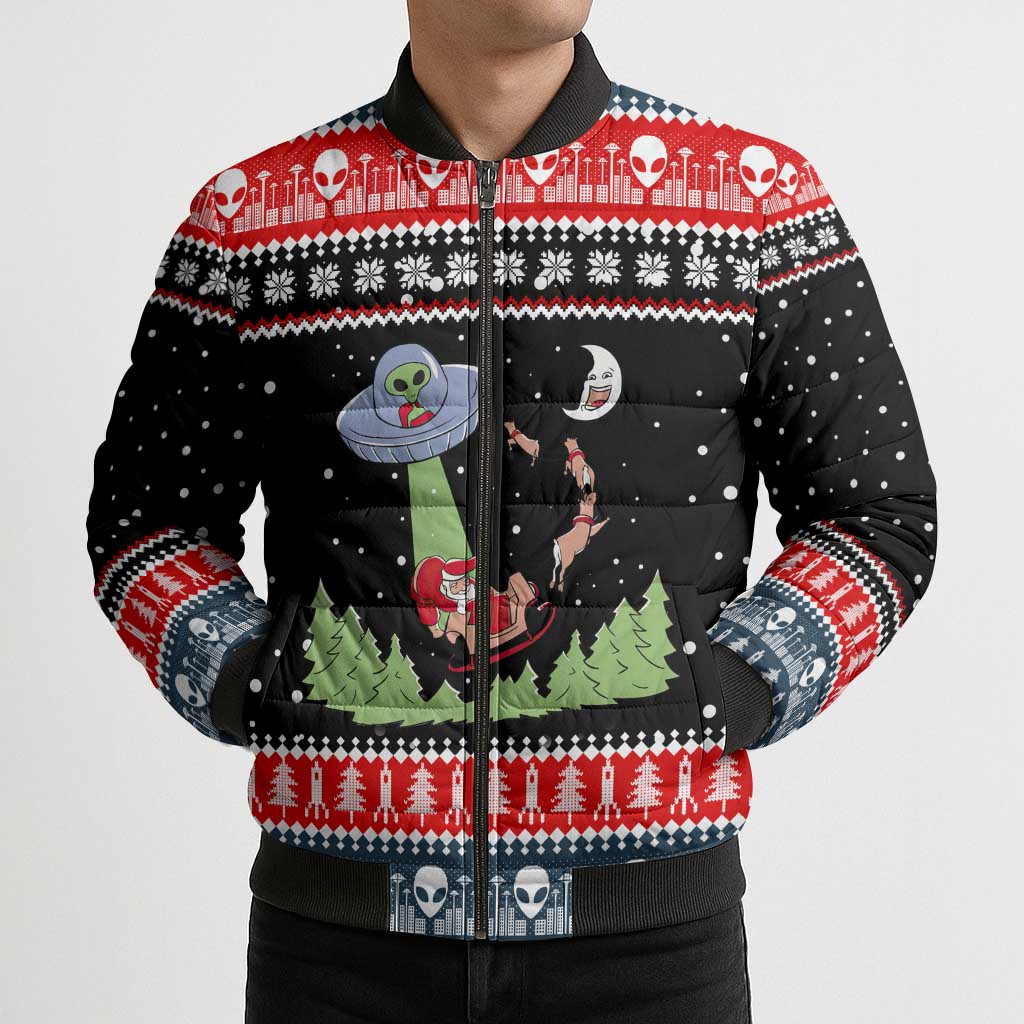 Alien Christmas Bomber Puffer Jacket Xmas Holiday Patterns - Wonder Print Shop