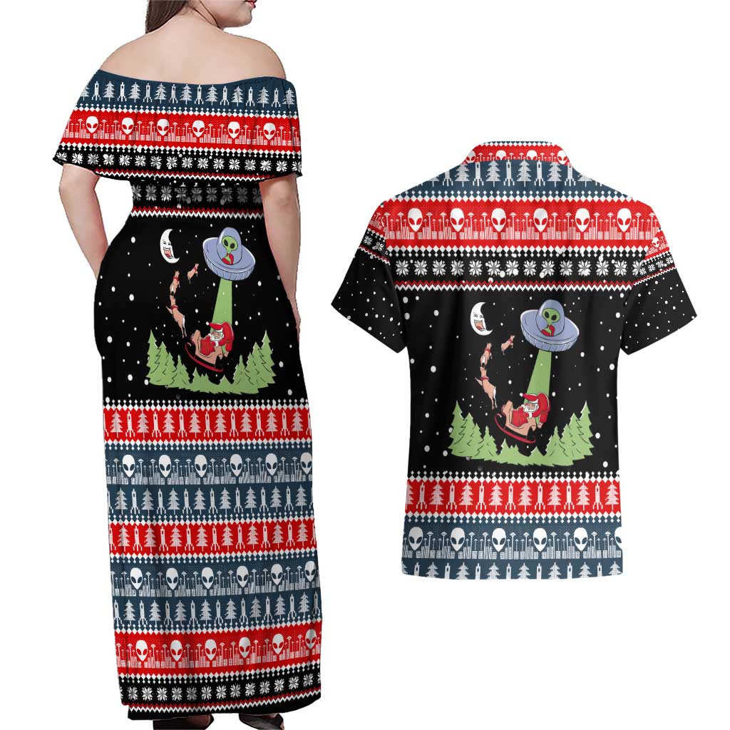 Alien Christmas Couples Matching Off Shoulder Maxi Dress and Hawaiian Shirt Xmas Holiday Patterns - Wonder Print Shop