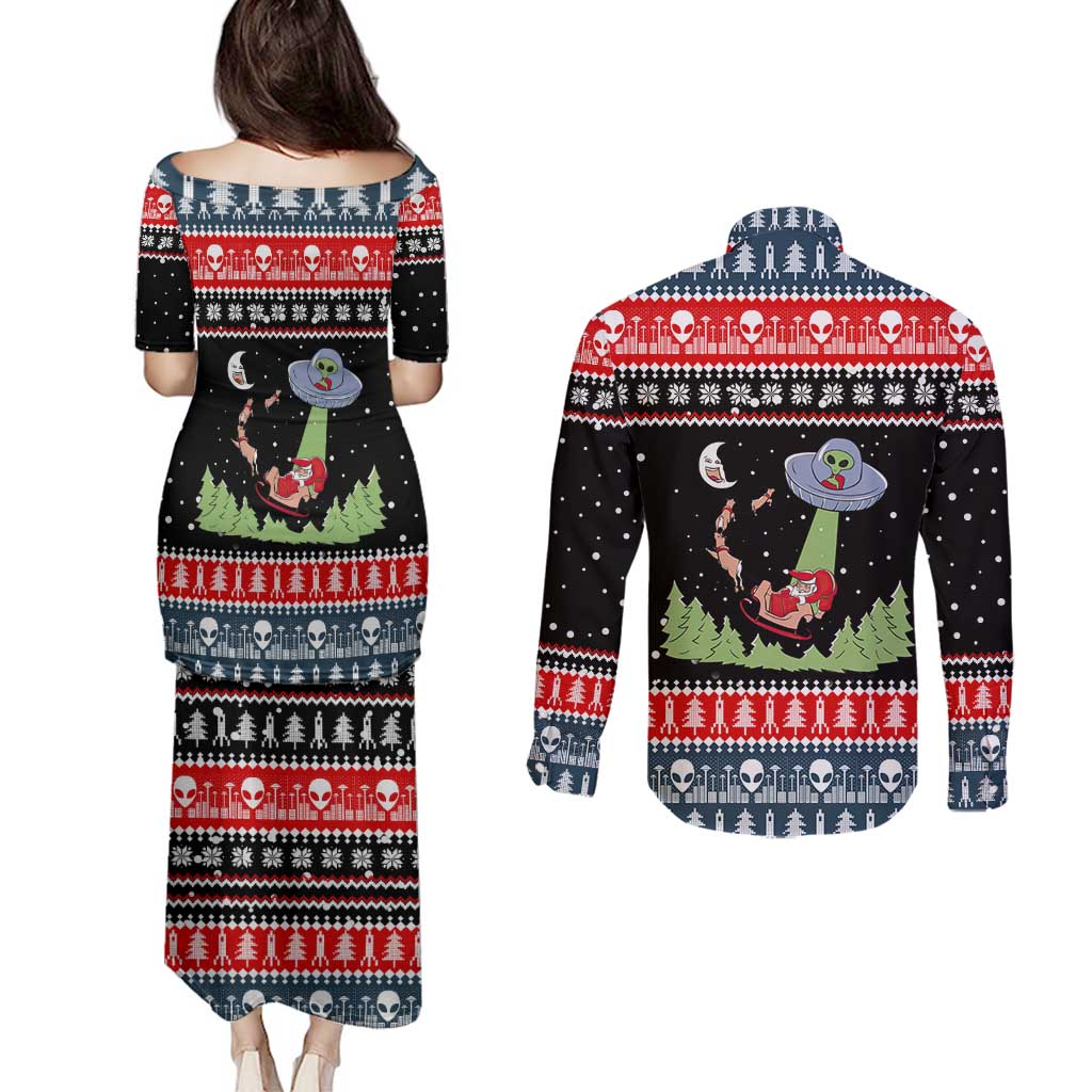 Alien Christmas Couples Matching Puletasi and Long Sleeve Button Shirt Xmas Holiday Patterns - Wonder Print Shop