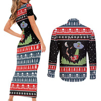 Alien Christmas Couples Matching Short Sleeve Bodycon Dress and Long Sleeve Button Shirt Xmas Holiday Patterns - Wonder Print Shop