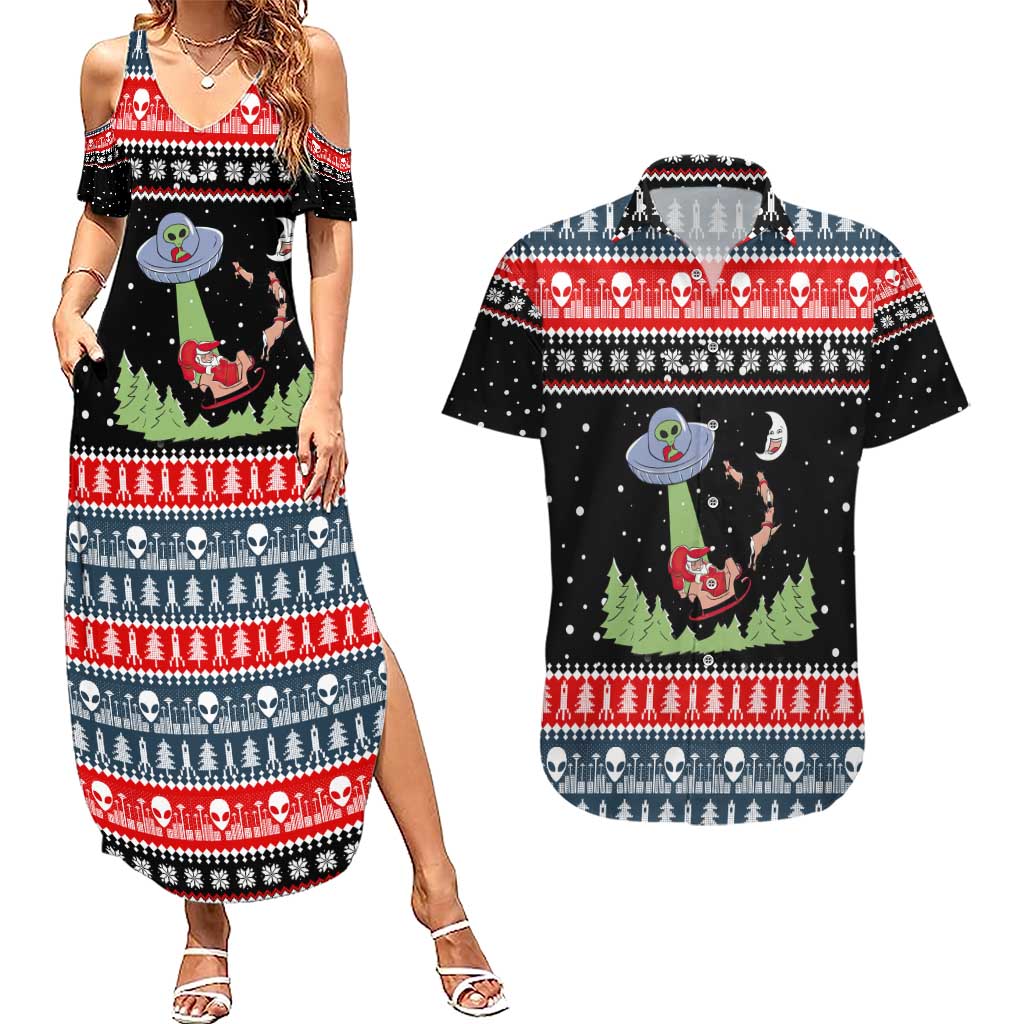 Alien Christmas Couples Matching Summer Maxi Dress and Hawaiian Shirt Xmas Holiday Patterns - Wonder Print Shop