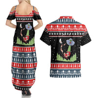 Alien Christmas Couples Matching Summer Maxi Dress and Hawaiian Shirt Xmas Holiday Patterns - Wonder Print Shop