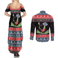 Alien Christmas Couples Matching Summer Maxi Dress and Long Sleeve Button Shirt Xmas Holiday Patterns - Wonder Print Shop