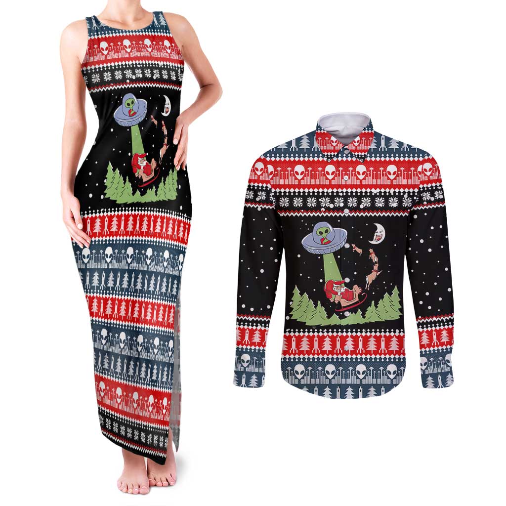 Alien Christmas Couples Matching Tank Maxi Dress and Long Sleeve Button Shirt Xmas Holiday Patterns - Wonder Print Shop