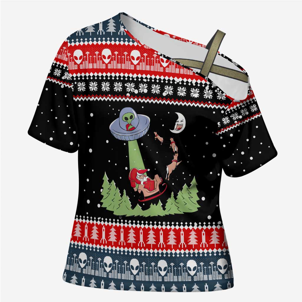 Alien Christmas Cross Shoulder Shirt Xmas Holiday Patterns - Wonder Print Shop
