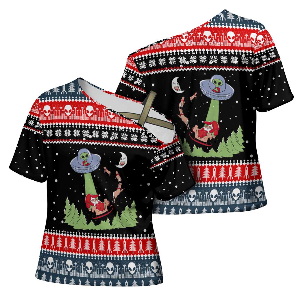 Alien Christmas Cross Shoulder Shirt Xmas Holiday Patterns - Wonder Print Shop