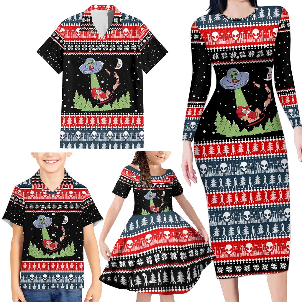 Alien Christmas Family Matching Long Sleeve Bodycon Dress and Hawaiian Shirt Xmas Holiday Patterns - Wonder Print Shop