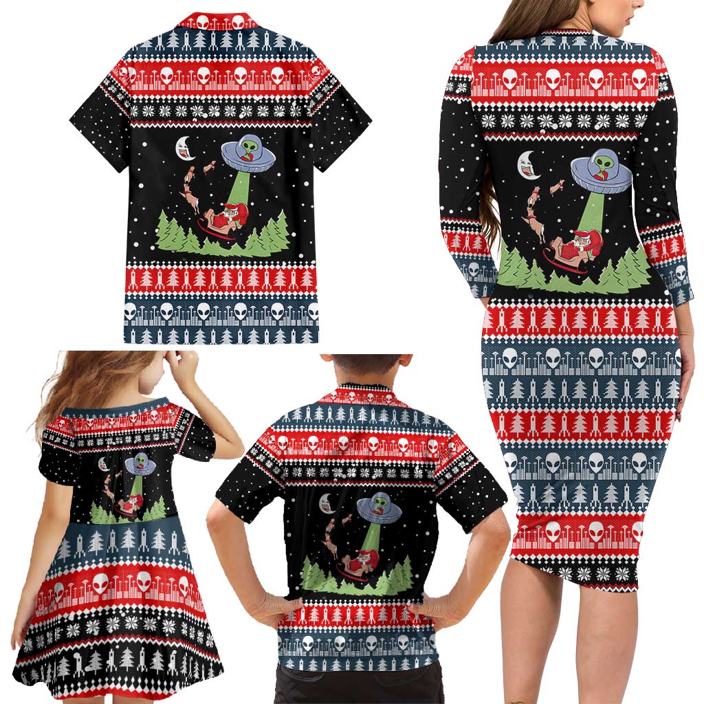 Alien Christmas Family Matching Long Sleeve Bodycon Dress and Hawaiian Shirt Xmas Holiday Patterns - Wonder Print Shop