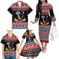 Alien Christmas Family Matching Off The Shoulder Long Sleeve Dress and Hawaiian Shirt Xmas Holiday Patterns - Wonder Print Shop