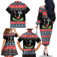 Alien Christmas Family Matching Off The Shoulder Long Sleeve Dress and Hawaiian Shirt Xmas Holiday Patterns - Wonder Print Shop