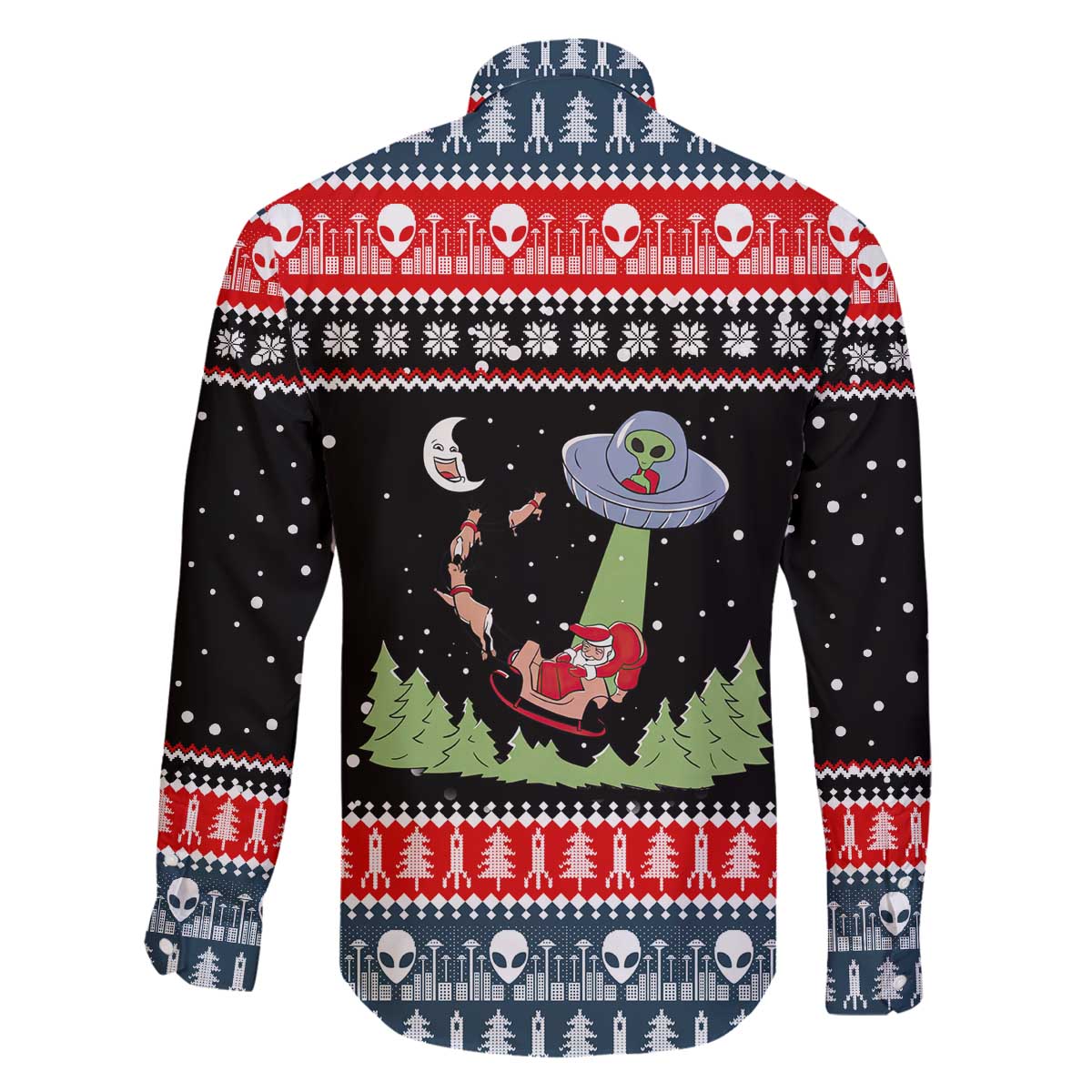 Alien Christmas Family Matching Off The Shoulder Long Sleeve Dress and Hawaiian Shirt Xmas Holiday Patterns - Wonder Print Shop