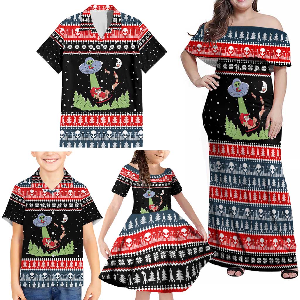 Alien Christmas Family Matching Off Shoulder Maxi Dress and Hawaiian Shirt Xmas Holiday Patterns - Wonder Print Shop