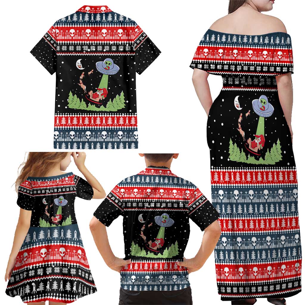 Alien Christmas Family Matching Off Shoulder Maxi Dress and Hawaiian Shirt Xmas Holiday Patterns - Wonder Print Shop