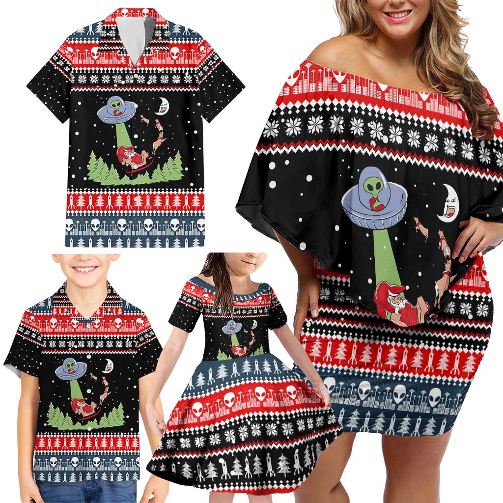 Alien Christmas Family Matching Off Shoulder Short Dress and Hawaiian Shirt Xmas Holiday Patterns - Wonder Print Shop