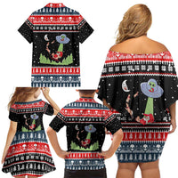 Alien Christmas Family Matching Off Shoulder Short Dress and Hawaiian Shirt Xmas Holiday Patterns - Wonder Print Shop